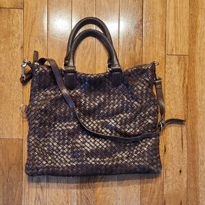 Woven Genuine Leather Woven Tote Bag Brown Large Shoulder Bag P-007